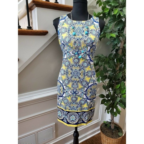 London Times Women's Multicolor Cotton Sleeveless Round Neck Knee Length Dress 6 - Picture 10 of 10